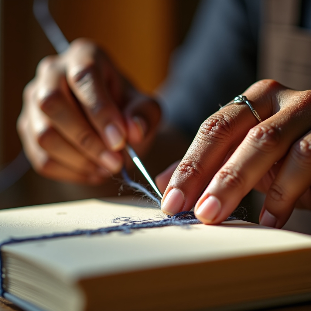 Reliure copte, couture visible sur le dos du carnet